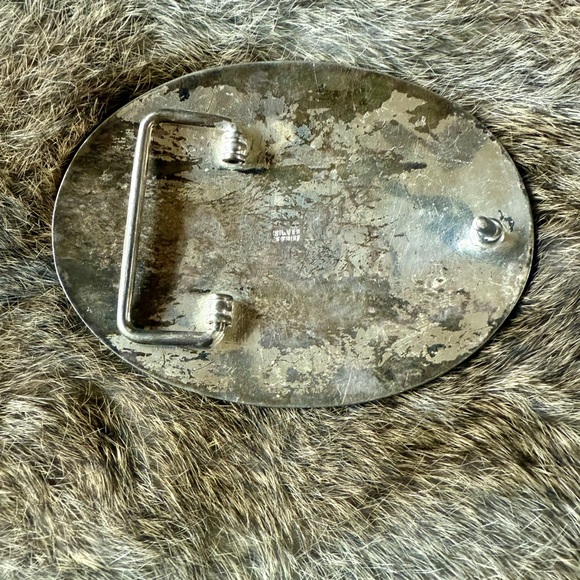 Vintage End of Trail Inlaid Moon Native American Silver Strike Belt Buckle Stone - Picture 6 of 9